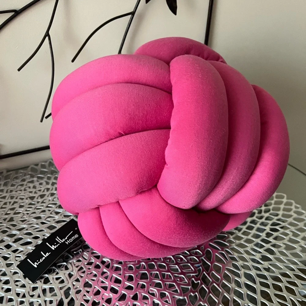 Nicole Miller Home 11x11 Knot Ball Throw Pillow Home Accent in Bright Pink NWT